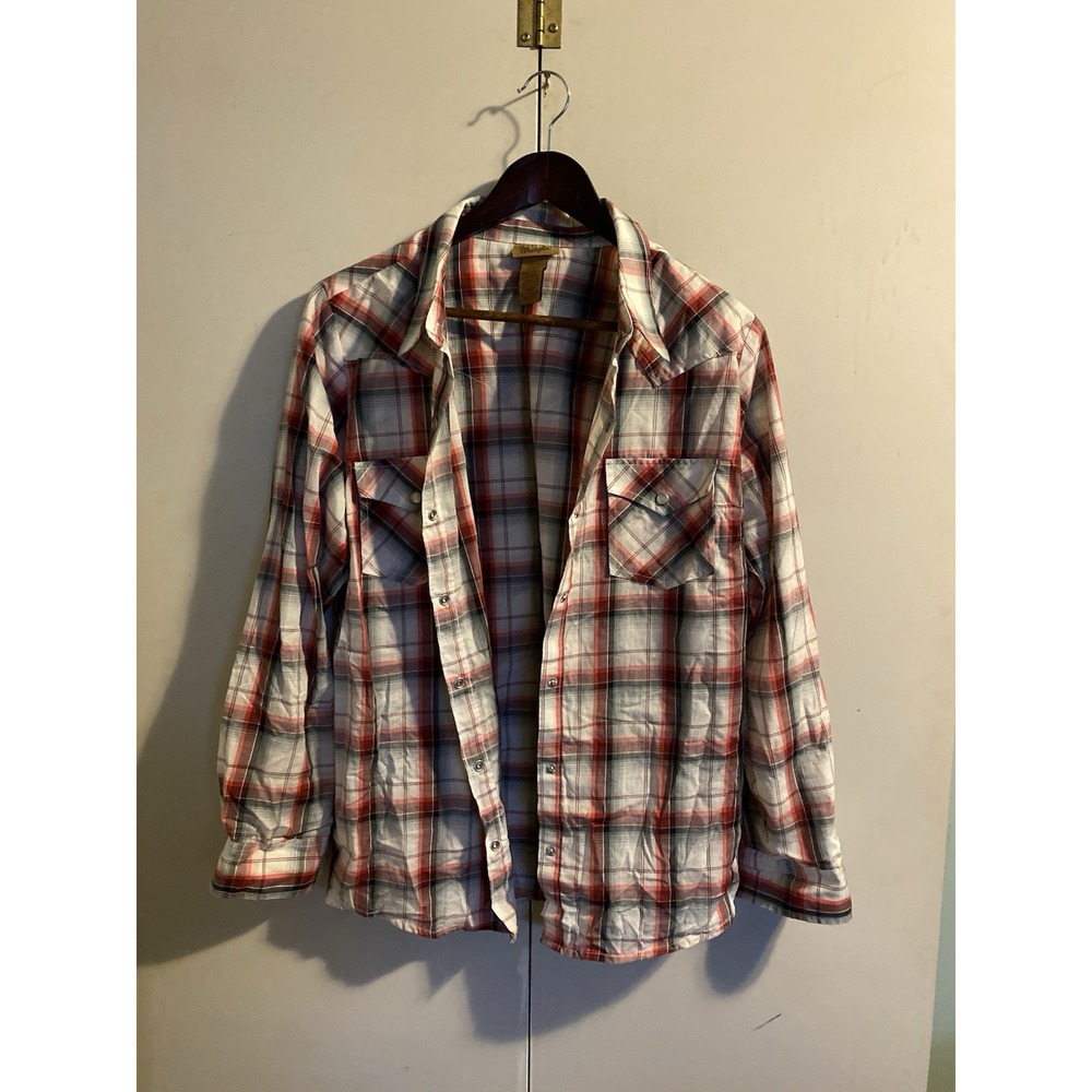Wrangler Western Snap Shirt Mens Large Red Plaid Good Long Sleeve Button Up